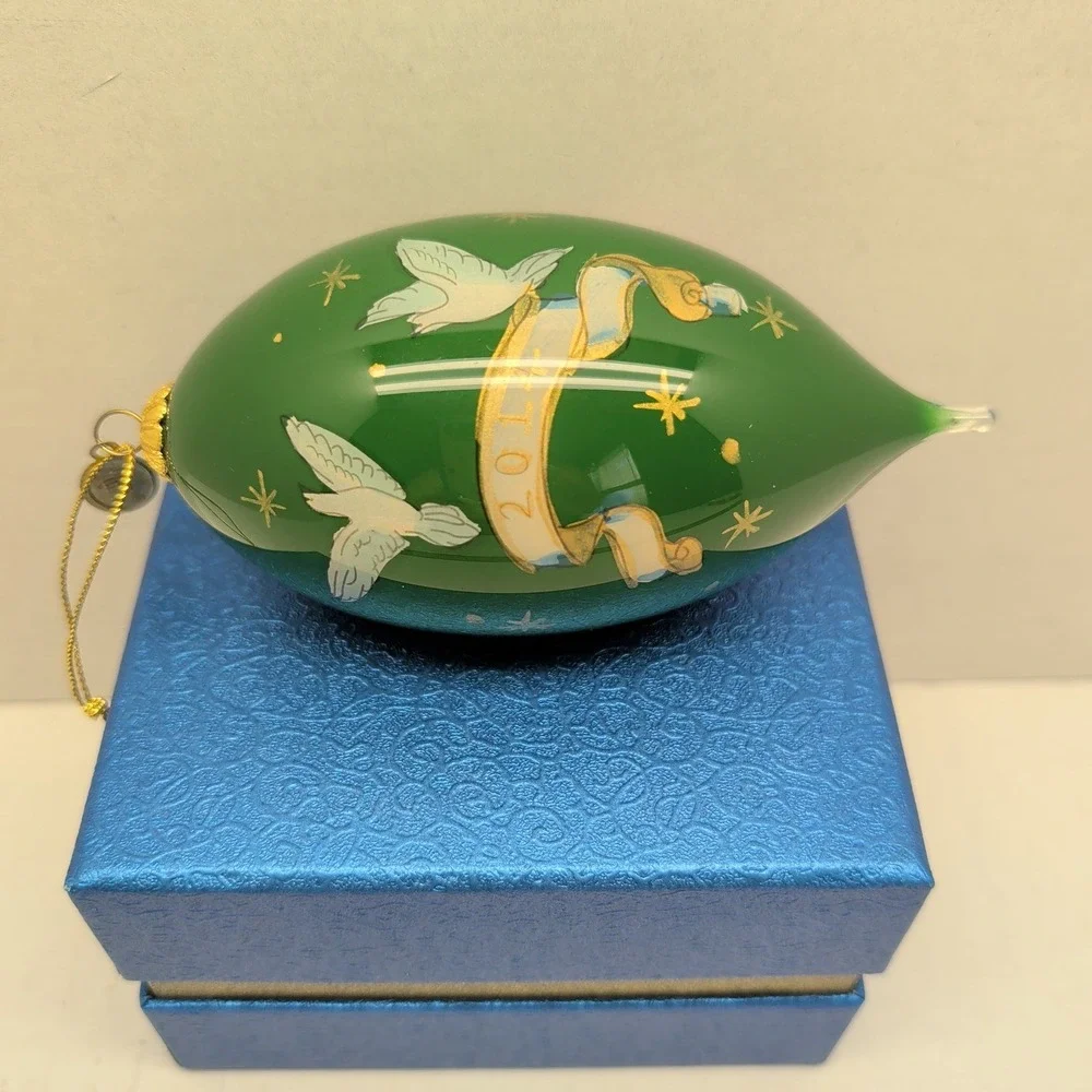 Pier 1 Li Bien Hand Painted Glass Angel Dove Teardrop Christmas Ornament 2014